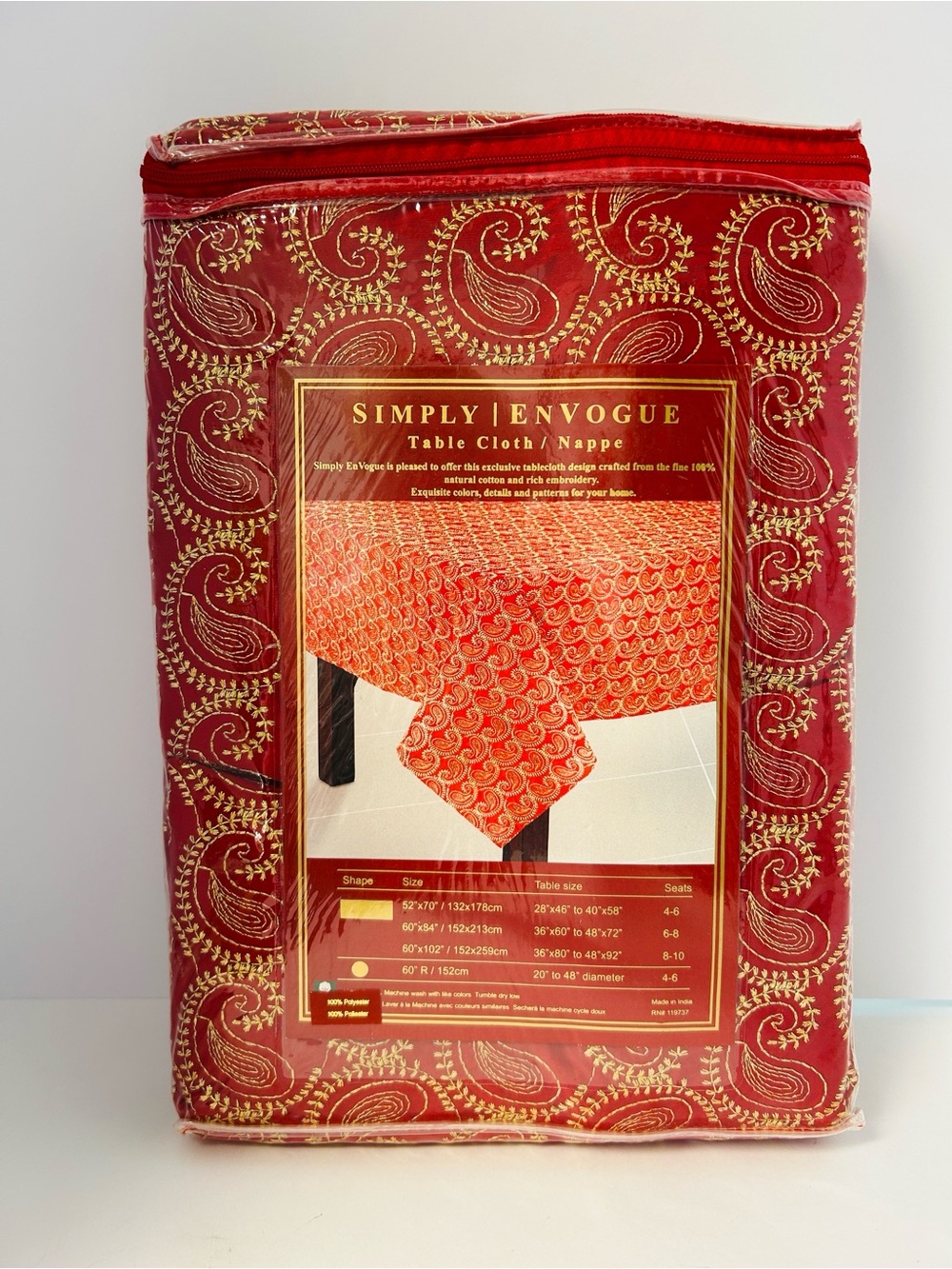 Envogue NWT Holiday 60”x120” Red & Gold Metallic Paisley Embroidery Tablecloth